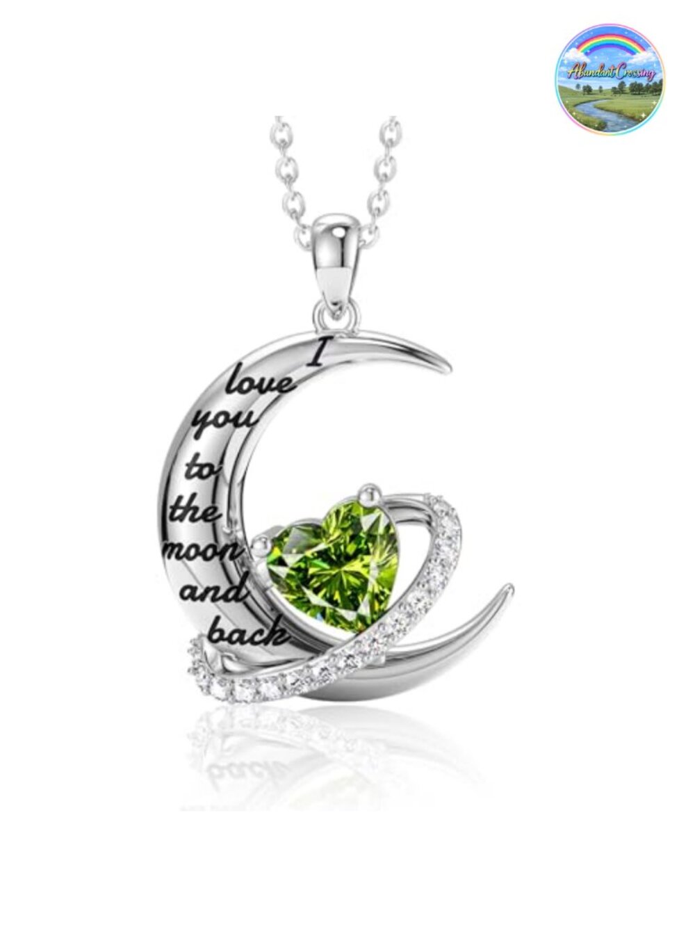 925 Sterling Silver Moon & Back Birthstone Pendant Necklace, Cubic Zirconia,